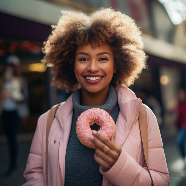 Woman with delicious donuts  ai generated