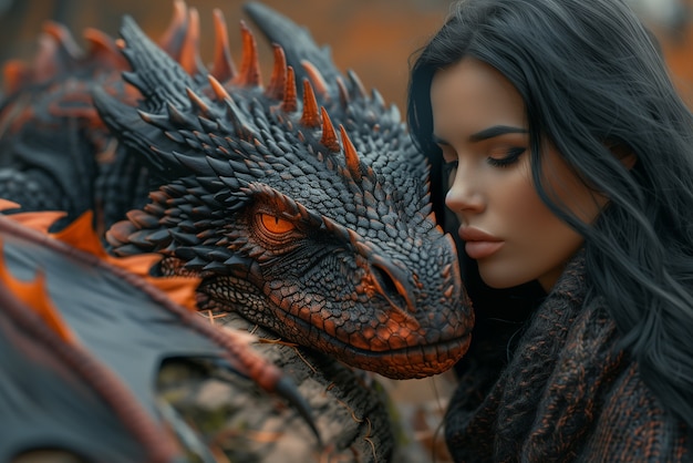 ドラゴンの女性のファンタジーシーン