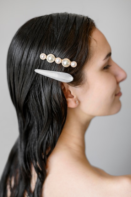 Woman with elegant clips in hair