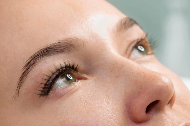 Woman with eyelashes extension side view