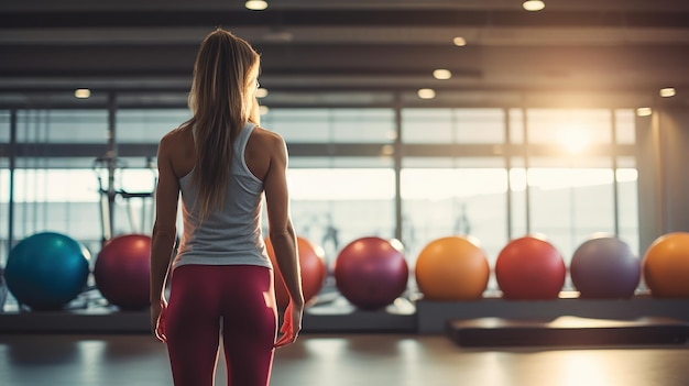 Woman with fitness equipment ready for a gym workout