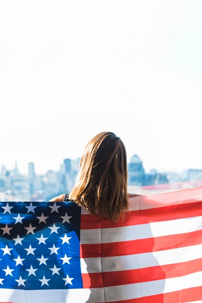 woman with flag of america