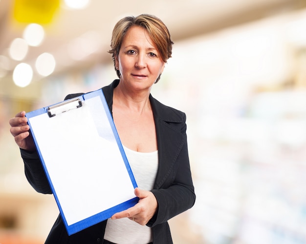 Woman with a folder with clip