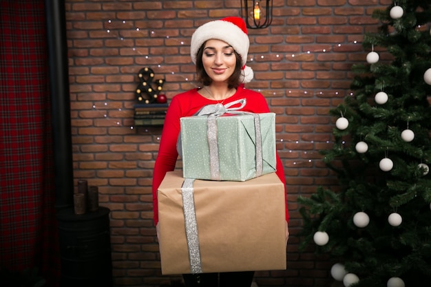 Woman with gifts for Christmas