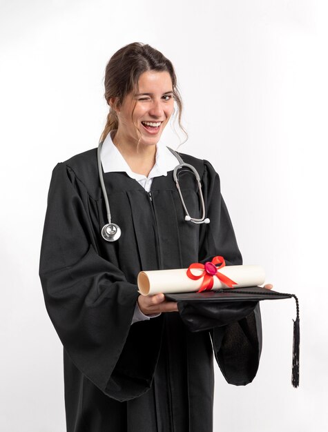 Woman with graduation diploma