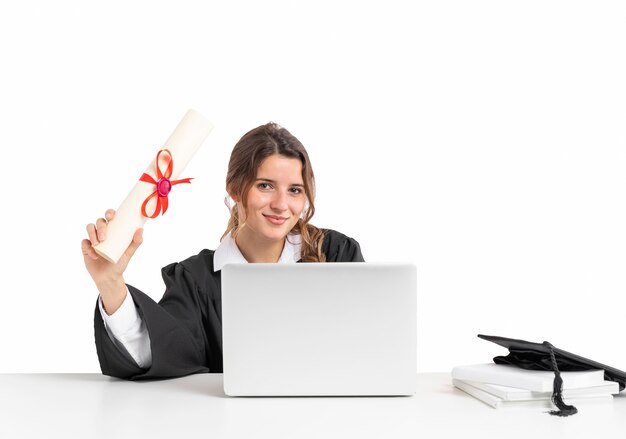 Free photo woman with graduation diploma
