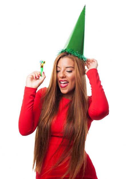 Woman with green hat