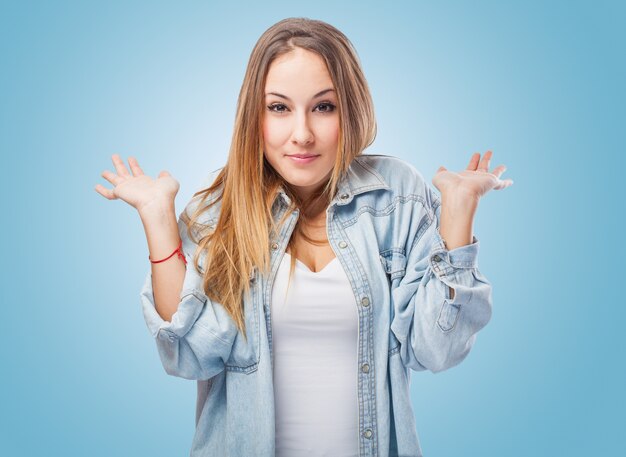 Woman with hands raised