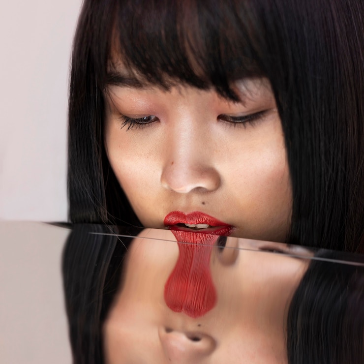 無料Photo 鏡の上の頭を持つ女性