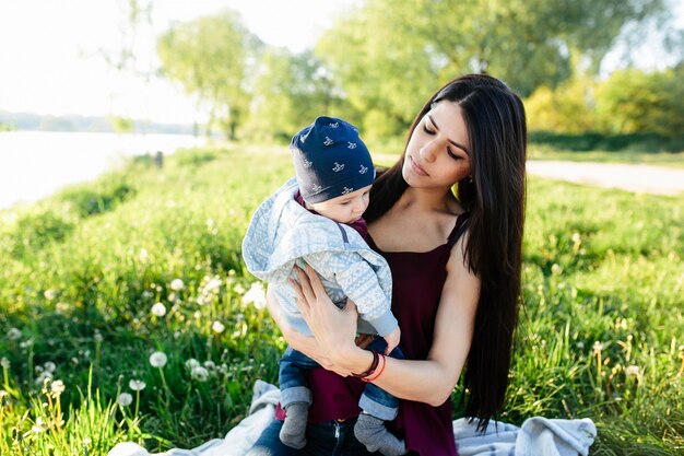 Woman with her baby well-sheltered