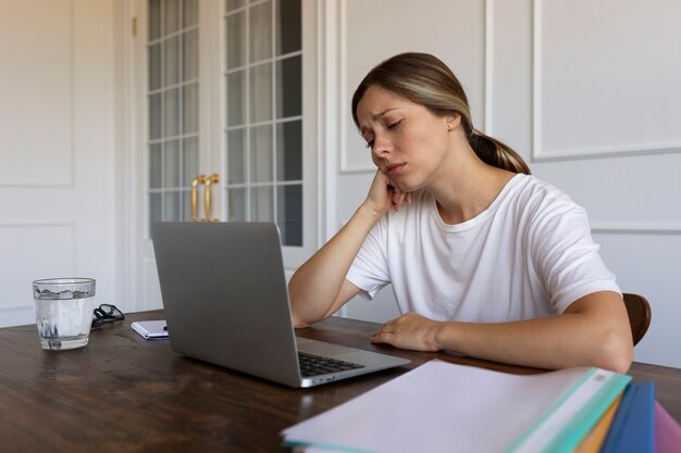 Woman with imposter syndrome side view