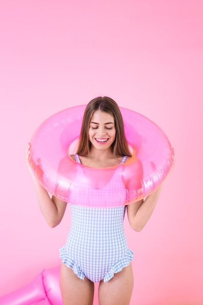 Woman with inflatable ring