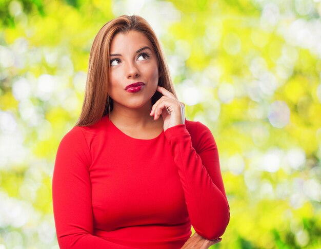 Woman with lips painted red