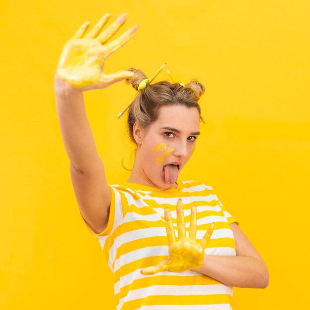 Woman with painted palms