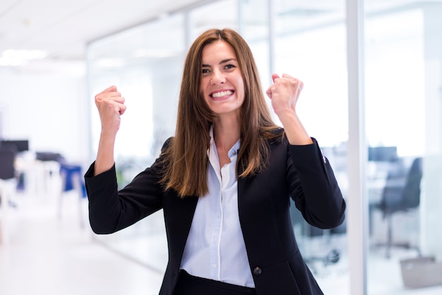 Woman with raised fists