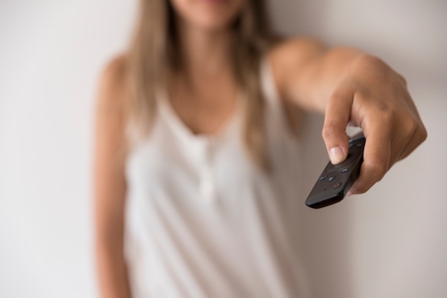 Woman with remote control