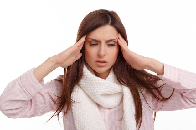 Free photo woman with scarf touching her forehead