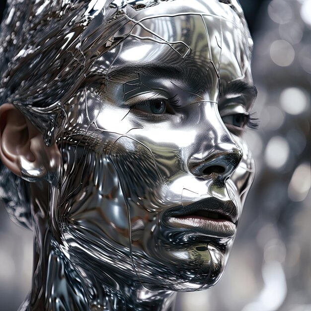 A woman with silver face paint and a face that says'silver'on it