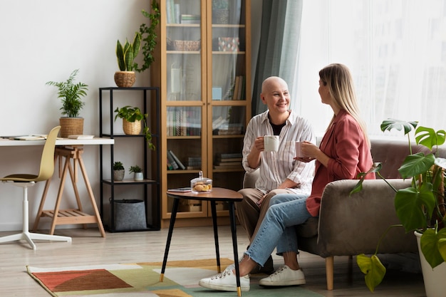 Woman with skin cancer spending time with her best friend