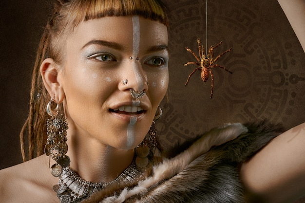 Woman with spider