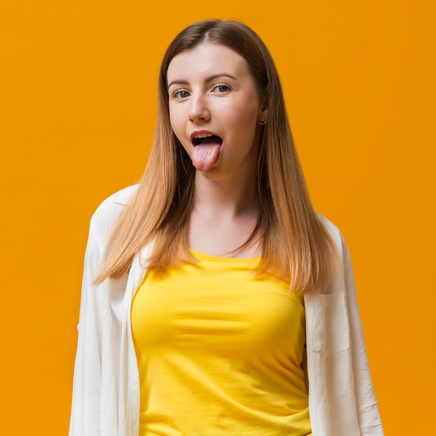 Woman with tongue out