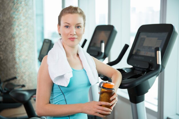 Woman with towel after running