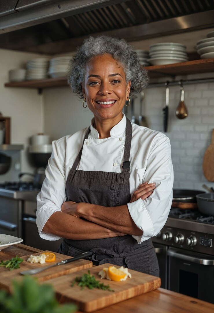 Free Photo woman working as a professional chef