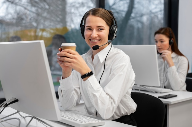 Woman working in a call center office