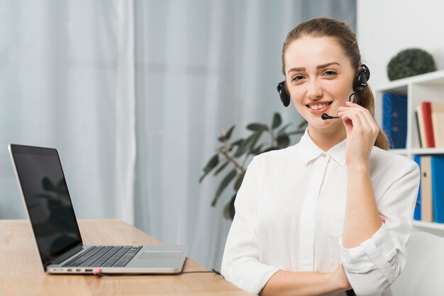 Woman working in call center