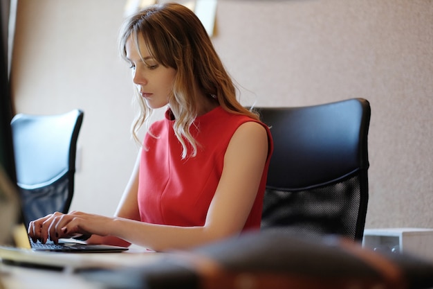 Woman working, focused