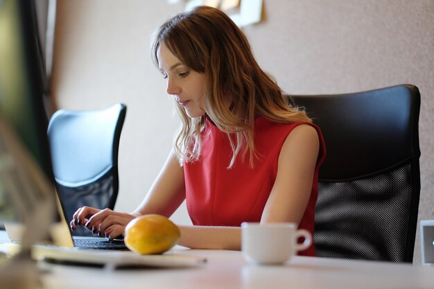 Woman working, focused