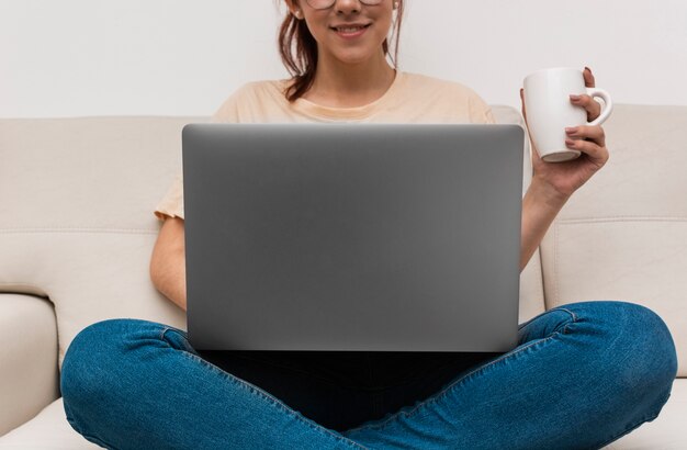 woman working from her laptop