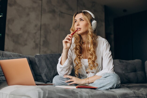 Woman working from home on laptop