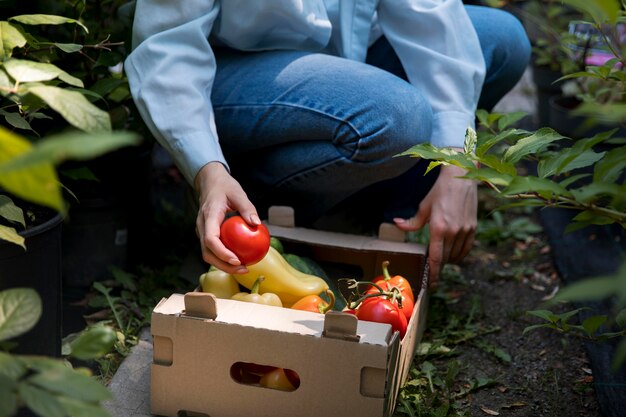 Woman working in her sustainable greenhouse