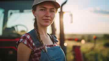 Бесплатное фото Женщина, работающая в сельском хозяйстве и сельскохозяйственном секторе, чтобы отпраздновать женщину в рабочем поле в день труда.
