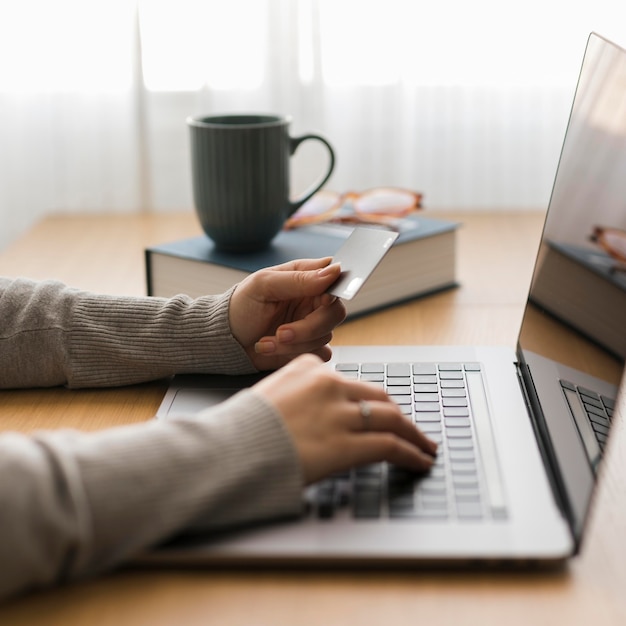 Woman working on laptop from home