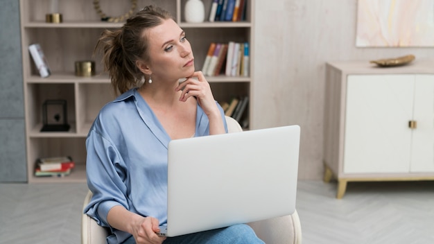 Woman working on laptop