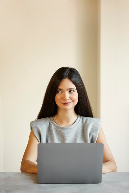 Woman working on laptop