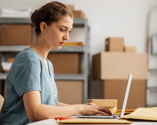 Woman working on laptop