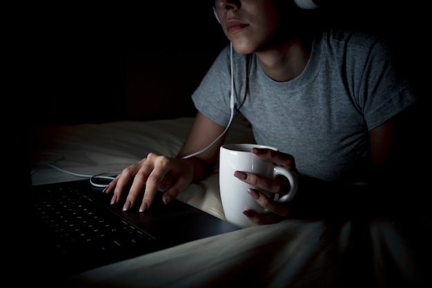 woman working late on laptop