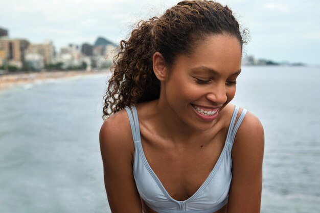 Woman working out outdoors alone