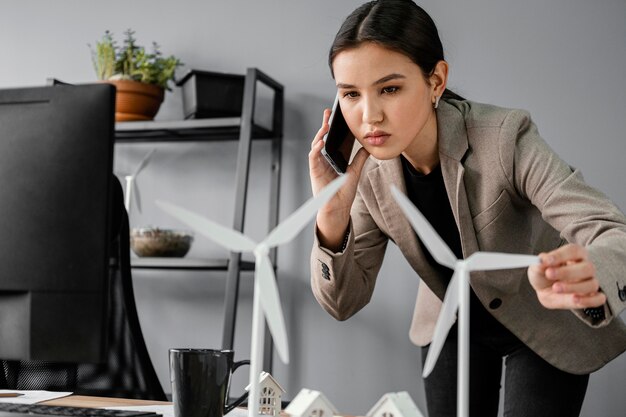 Woman working on renewable energy project