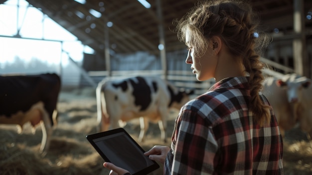 Foto gratuita donna che lavora nel settore agricolo rurale per celebrare le donne nel campo di lavoro per la giornata del lavoro.