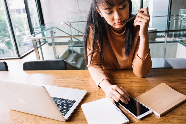 Woman working at table