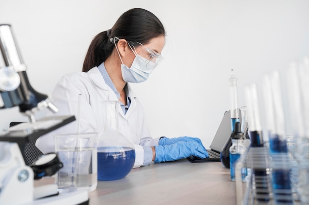 Woman working with chemical substances