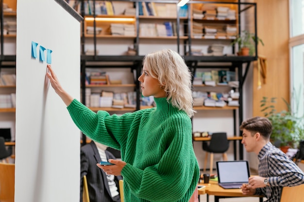 Woman writing business idea