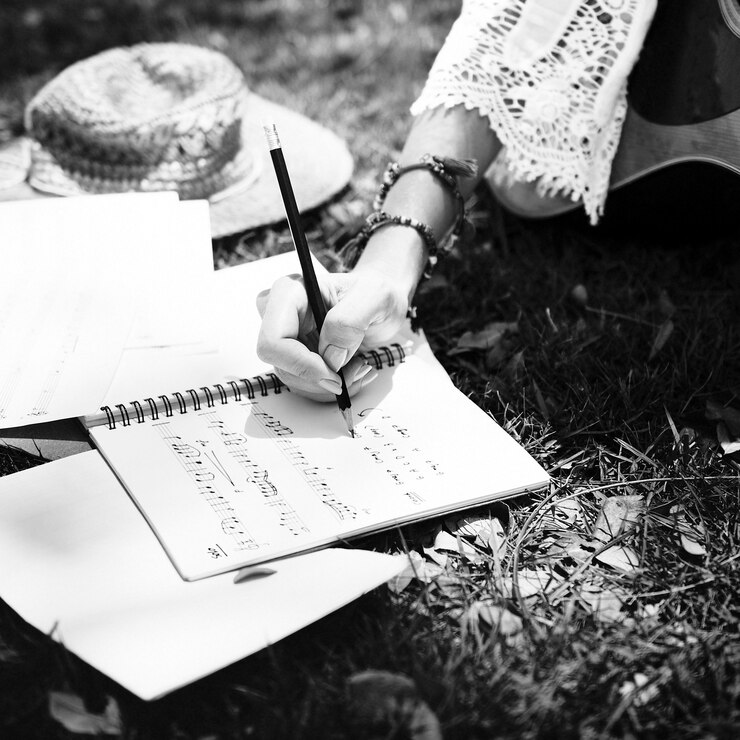 मुफ़्त फोटो woman writing down some lyrics