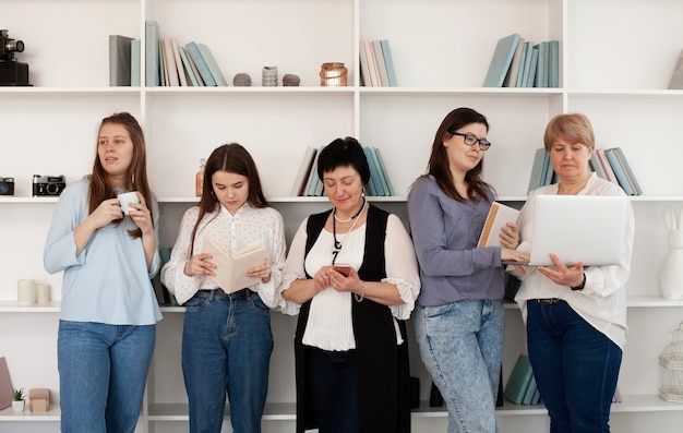 Women of all ages doing indoors activities