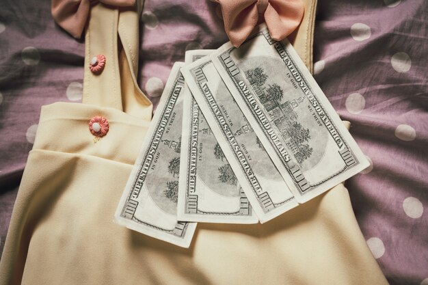 Women clothes that were paired with dollar currency banknotes.