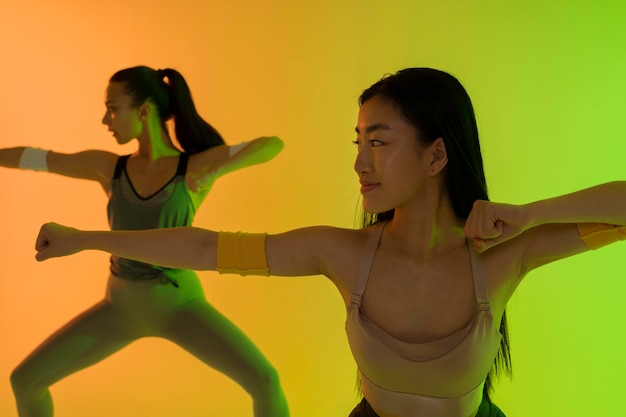 Women concentrating at a zumba session